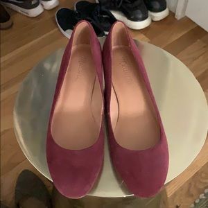 Wine suede block heel